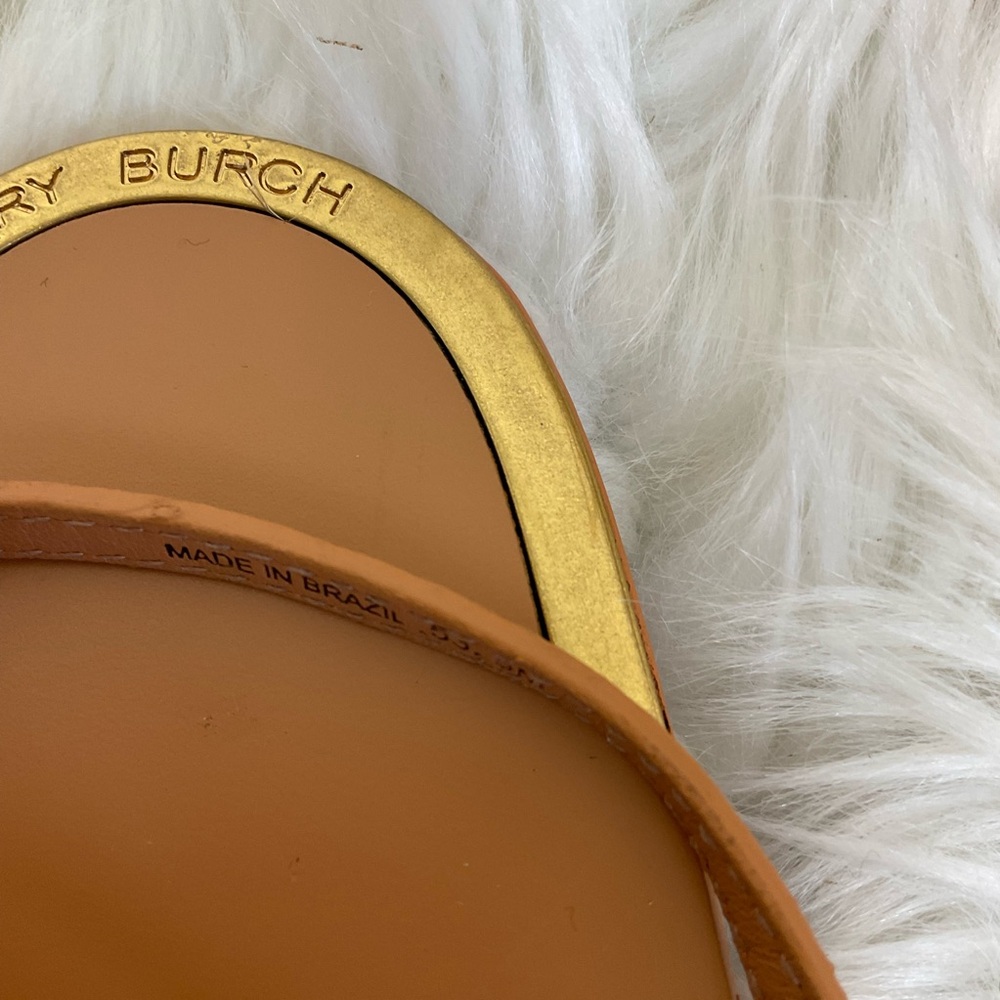 Tory Burch Camel Leather Knotted Disk Embellished Strappy Flat Sandals Size 9 - Picture 9 of 10